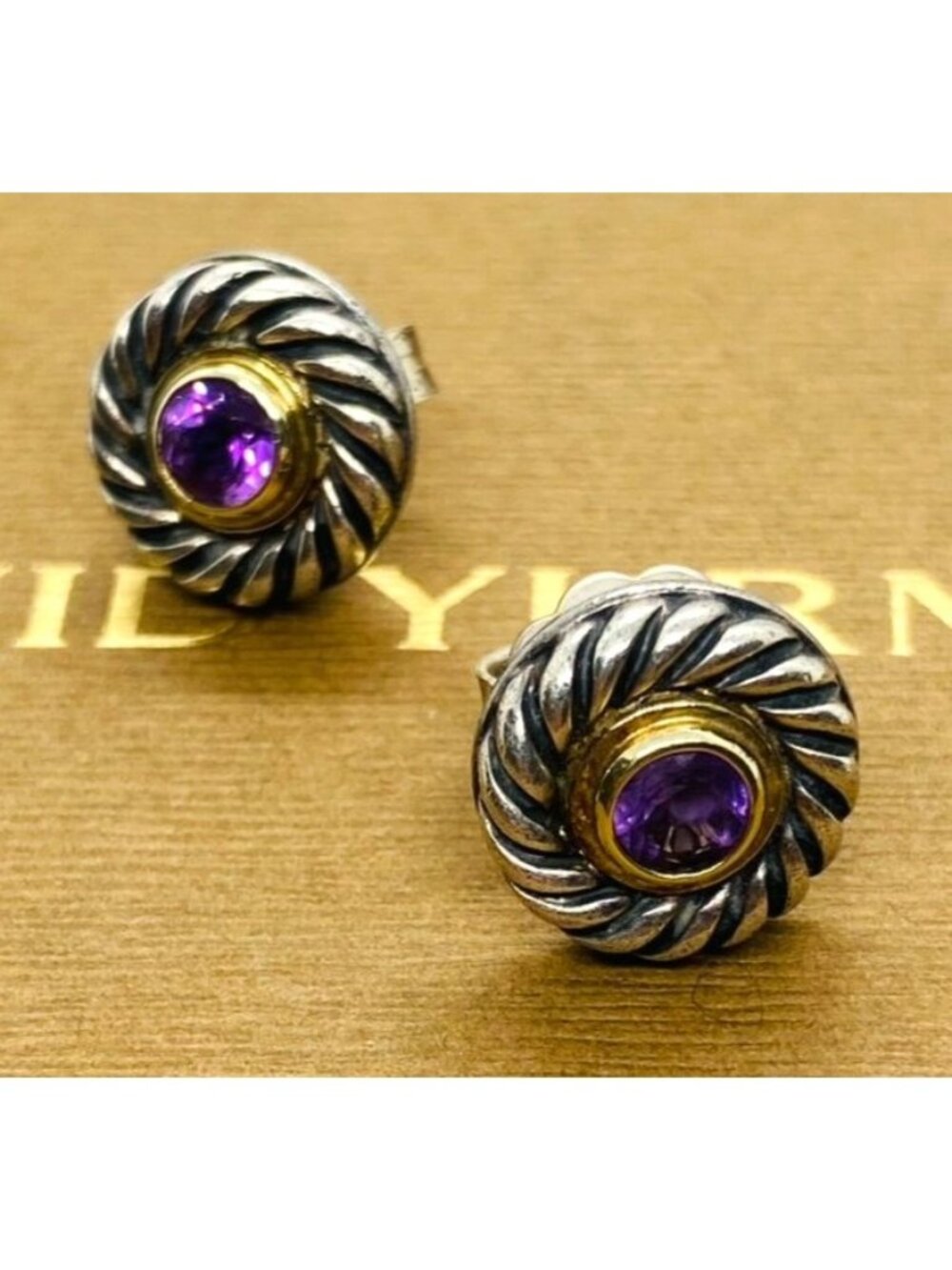 DAVID YURMAN Sterling Silver 14K Gold Amethyst Cookie Pierced Earrings